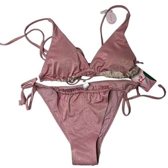 Penti Pink Shimmer Ruffle String Bikini. New. Size 36 top and size 40 bottom. - Picture 1 of 14